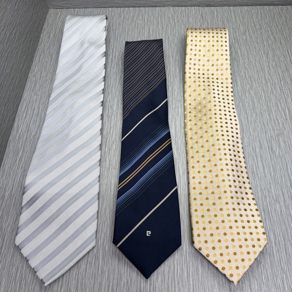 Men's Dress Ties Lot of 3 Silk Look Striped Polka Dot‎ Classic Business Neckties